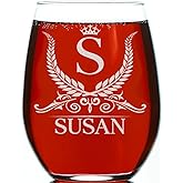 Personalized Monogram Stemless 15oz Wine Glass, Custom Engraved, Perfect Gift for Her Birthday, Christmas, Bridal Party, Bride, Bridesmaid