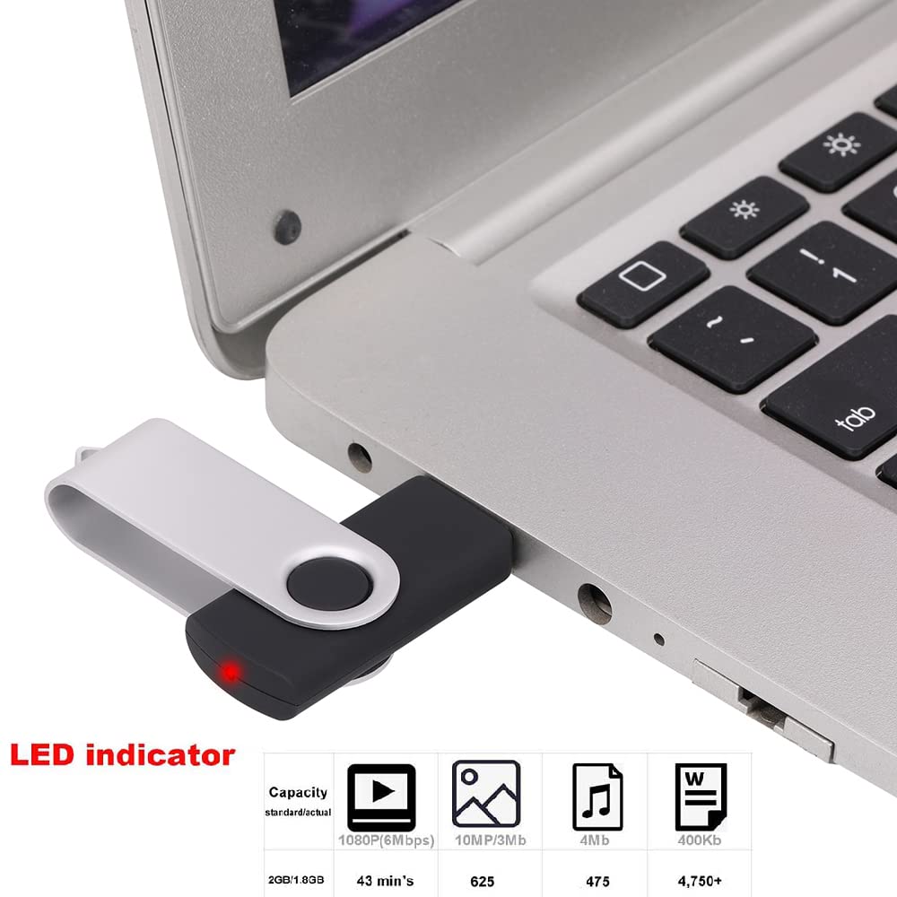 Flash Drive, Vellgo 10 Pack 2GB Classic Swivel USB Flash Drive for Data Storage and Sharing, USB Thumb Drive with Lanyard, USB2.0 Memory Stick (10pack 2GB Jump Drive, Black)