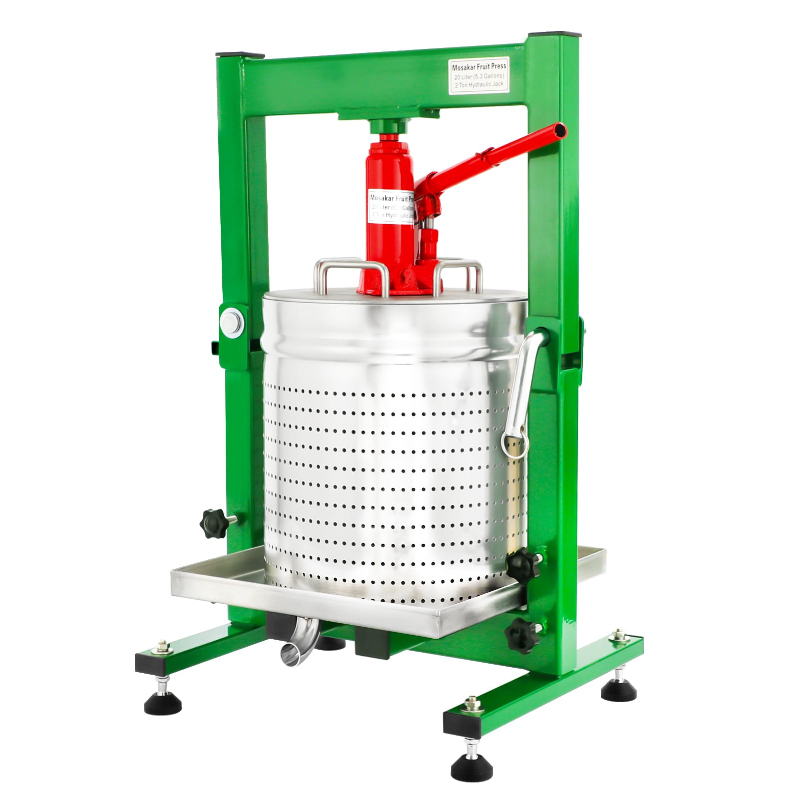 Photo 1 of 5.28 Gallon / 20L Mosakar Hydraulic Fruit Press. 2 Ton Pressure. Parts contact with Juice are AISI 304 Stainless Steel. Home Grape Wine Juice Apple Cider Press