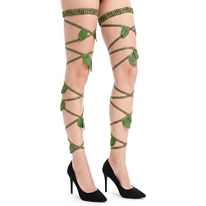 Lystaii Rave Leg Wraps Green Faux Leaf Elastic Festival Garter Straps | Faux leather leaf, anti slip elastic, adjustable, rav
