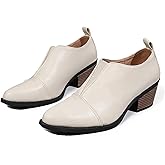 ENOEGMSD Women's Chunky Low Heel Ankle Booties Fashion V Cut Stacked Low Heeled Booties Comfortable Slip on Pointed Toe Casual Dress Pumps