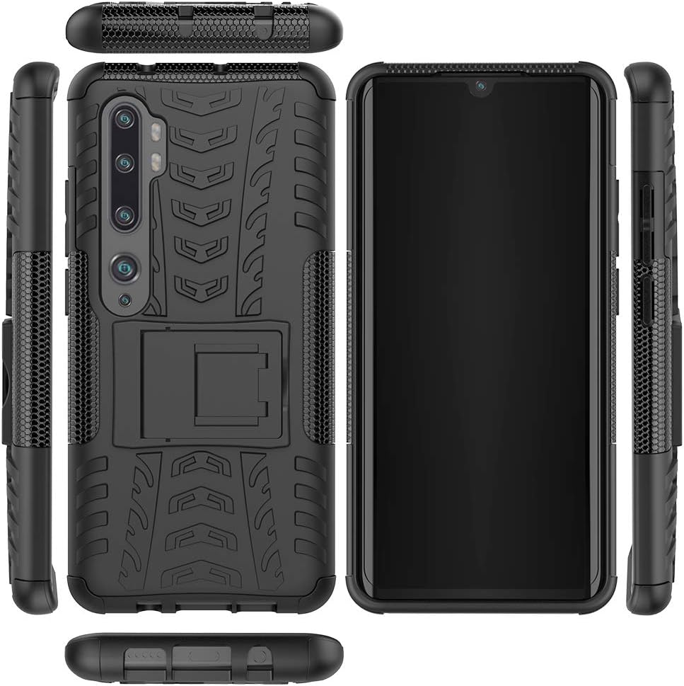 for Xiaomi Mi Note 10 CC9 Pro Shockproof Hard Protective Kickstand Case Cover (Black, for Xiaomi Mi Note 10)