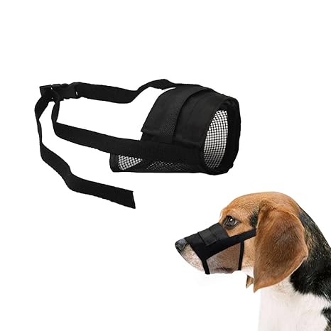 Petfu Hund Maulkorb mit Klettverschluss, Einstellbare Atmungsaktive Sicherheit Haustier Hund Maulkörbe, Nylon Netzeinsatz Mau