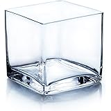 WGV Cube Glass Vase, Candle Holder, 5"x5"x5", [Bulk & Size Options Available] Clear Elegant Floral Accent Container Planter T