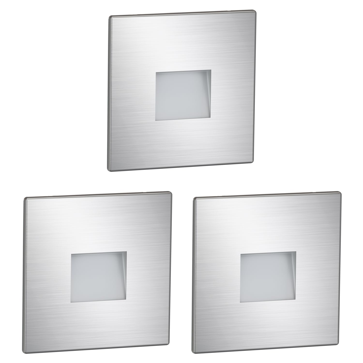 ledscom.de 3 LED Staircase Light/recessed wall Light FOW for Indoor and Outdoor use, Downlight, Angular, Stainless Steel, 85 x 85mm, Cool White