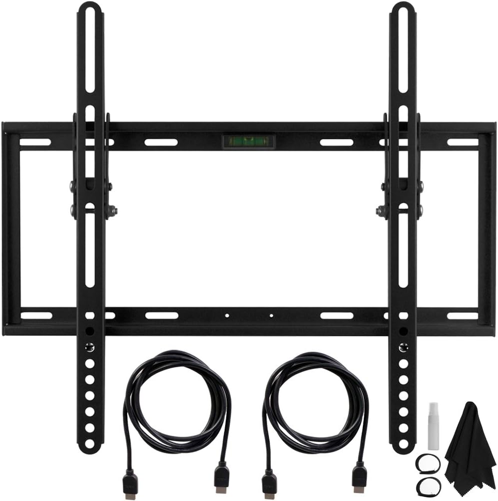 Deco Mount Slim Tilt/Flat Wall Mount Bundle for 19-45" TV's with Built-in Bubble Leveler, 2X 6' HDMI Cables, Screen Cleaning Spray with 10 x 10 Microfiber Cloth, 2 Velcro Cable Management Strips