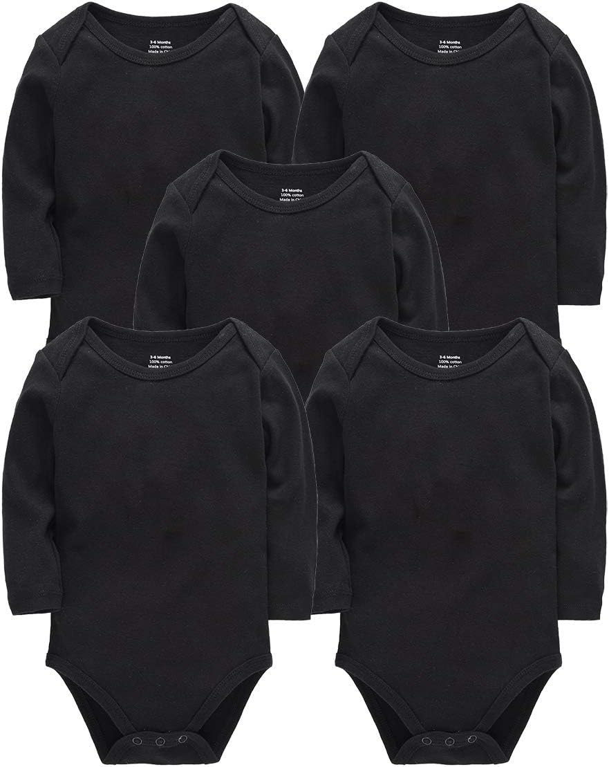 kavkasLong Sleeve Newborn Bodysuits Plain Baby Vest Undershirt Cotton Baby Clothes for Boys and Girls 5 Pack, 0-24 Months