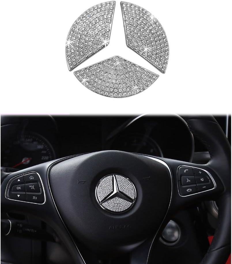 VDARK Accessories Parts Trim Steering Wheel Logo Emblem Badge Decal Interior Visors Decorations for W205 W212 W213 C117 Benz A Class C Class AMG Class CLA GLA Bling Crystal(Silver, 45mm)