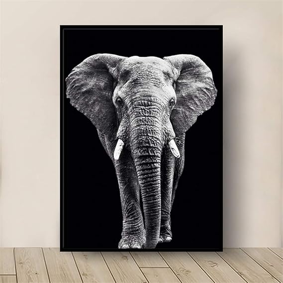 Blanco y negro Animal Elefante Lienzo Pintura Arte de la pared Imagen