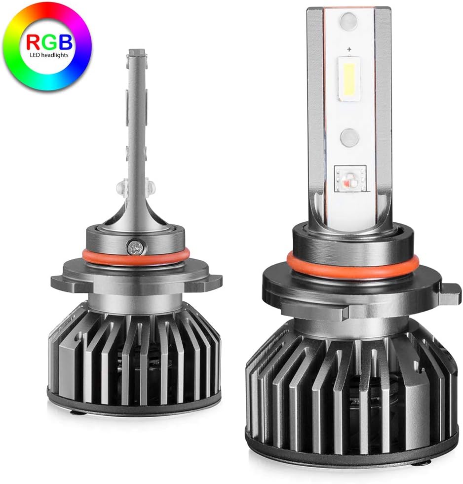 9012 RGB LED Headlight Bulbs&RGB Headlights Daytime Running Light Switch Controlled Multicolour All-in-One Conversion Kit Color:6002K,White,Red,Green,Blue