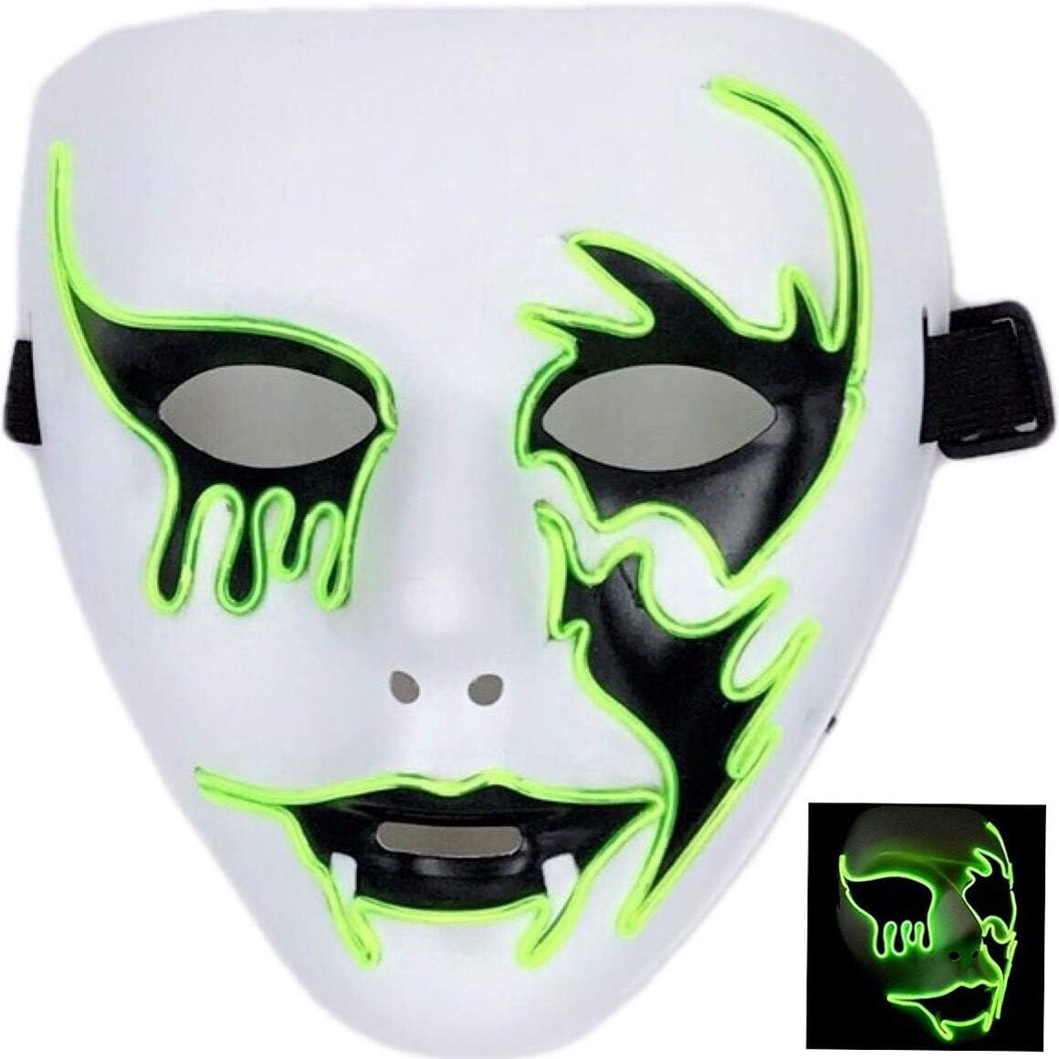 Leisurely Lazy El Wire Glowing Mask Luminous LED Light Up Cool Christmas Halloween DJ Birthday Cosplay Grimace Festival Party Show Masks (Fluorescent Green)