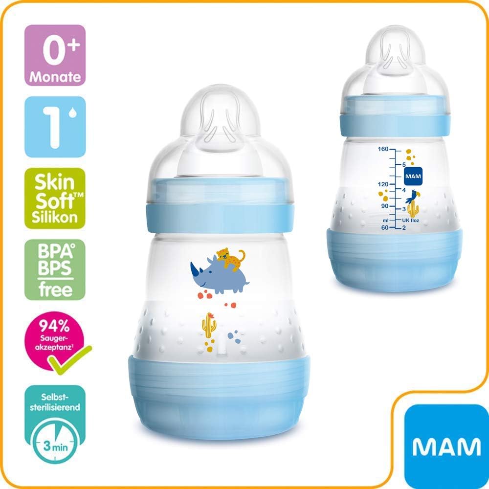 MAM Anti-Colic Bottle 160 ml // Set of 2 // Includes Teat Size 1 from Birth //, natural, 2 count (Pack of 1) - Image 4