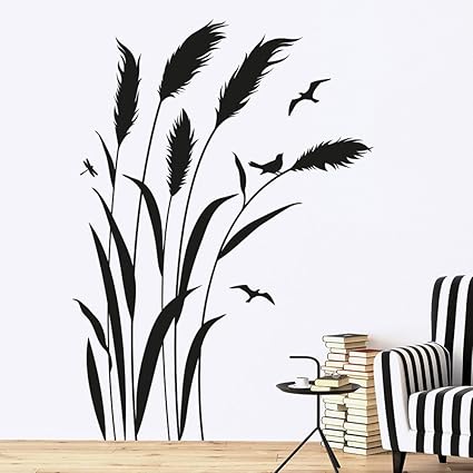 KLEBEHELD® Wandtattoo Pampasgras mit Vögel | RECHTS | Größe 57x80cm, Farbe schwarz