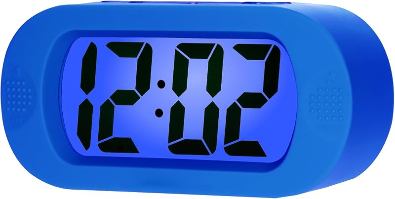 Plumeet Digital Alarm Clock Travel Clock Snooze Nightlight Battery Powered Blue