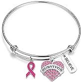 Gzrlyf Breast Cancer Survivor Bracelet Necklace Breast Cancer Awareness Gifts for Survivor Fighter