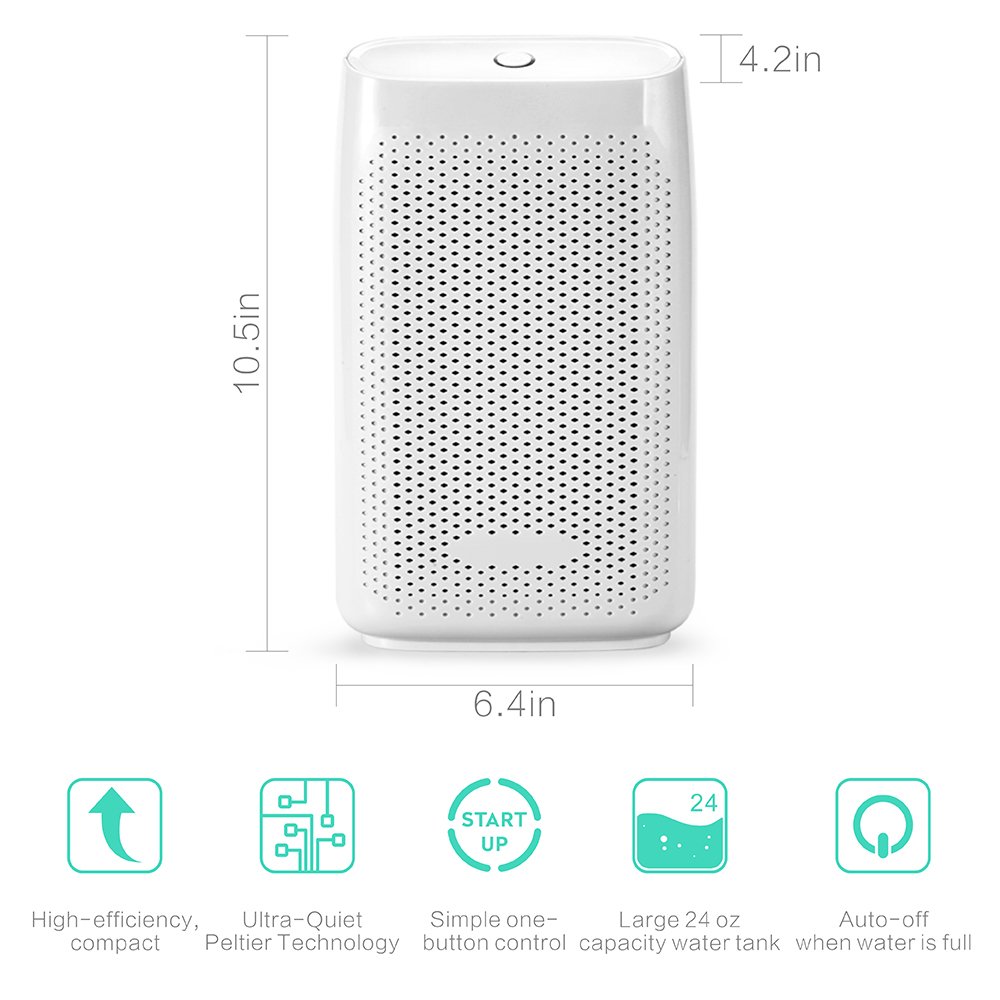 Dehumidifier, hysure 700ml Water Tank Mini Dehumidifier Portable Air purifier, Dehumidifier for Home, Crawl Space, Bathroom, RV, Baby Room, Compact Dehumidifier, White