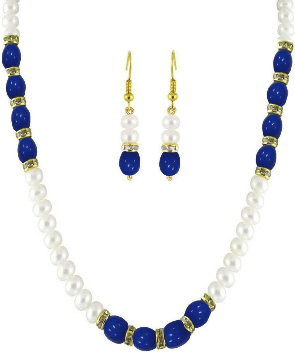 TheIndianArts White-Yellow Color Pearl Necklace with Earings Double Layer Fashion Jewelry for Womens