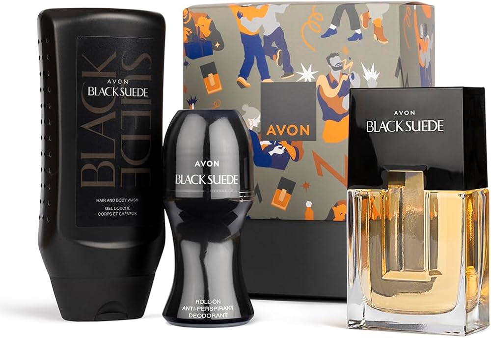 Avon Black Suede Men's Fragrance Gift Set EDT 75ml Deodorant 50ml Hair Body