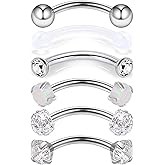 Ocptiy 16G Eyebrow Rook Piercing Jewelry 316L Surgical Steel Vertical Labret Lip Studs Curved Barbell Small Belly Button Ring Daith Earrings Piercing Jewelry 3mm Top CZ / 6mm 8mm 10mm Bars