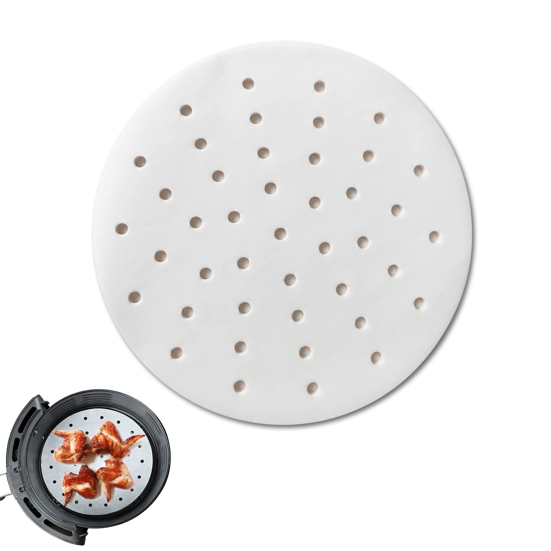 200 Pieces of Air Fryer Parchment Paper, 7-Inch Non-Stick Steamer Paper Liners, 17.8cm Round Perforated Parchment Paper Mats for Air Fryer Accessories and Steamers