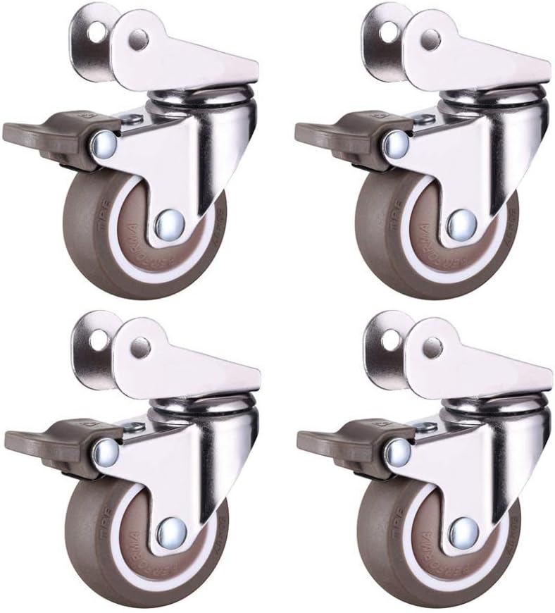Casters, 4 Pieces Rubber Flip Wheel Plywood Wheel, Baby Cot Coffee