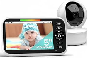 5” Large Display Video Baby Monitor with Remote Pan-Tilt-Zoom |Infrared Night Vision, Temperature Display, Lullaby, Two Way A