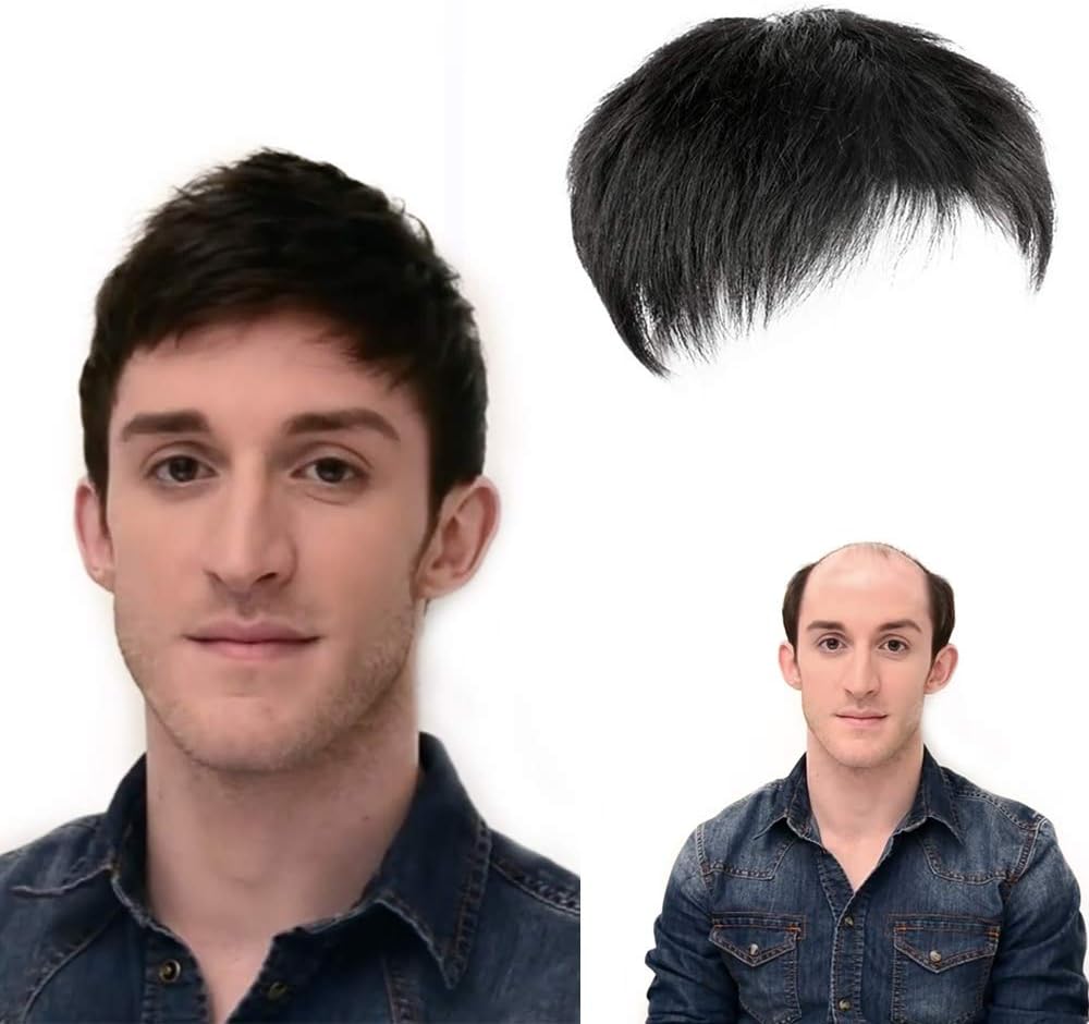 ENTRANCED STYLES 100% Real Human Hair Topper Clip Hairpiece for Men Black Color Hair Topper With Human Hair Wigs For Men Daily Party Use