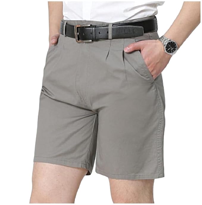 Abetteric Mens PlusSize Half Pants Solid Color Fine Cotton Plain Front