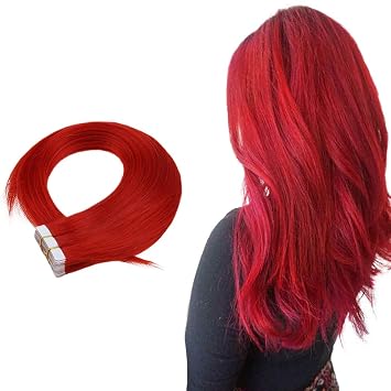Easyouth Glue In Red Hair Extensions 16inch Double Sided Tape Hair