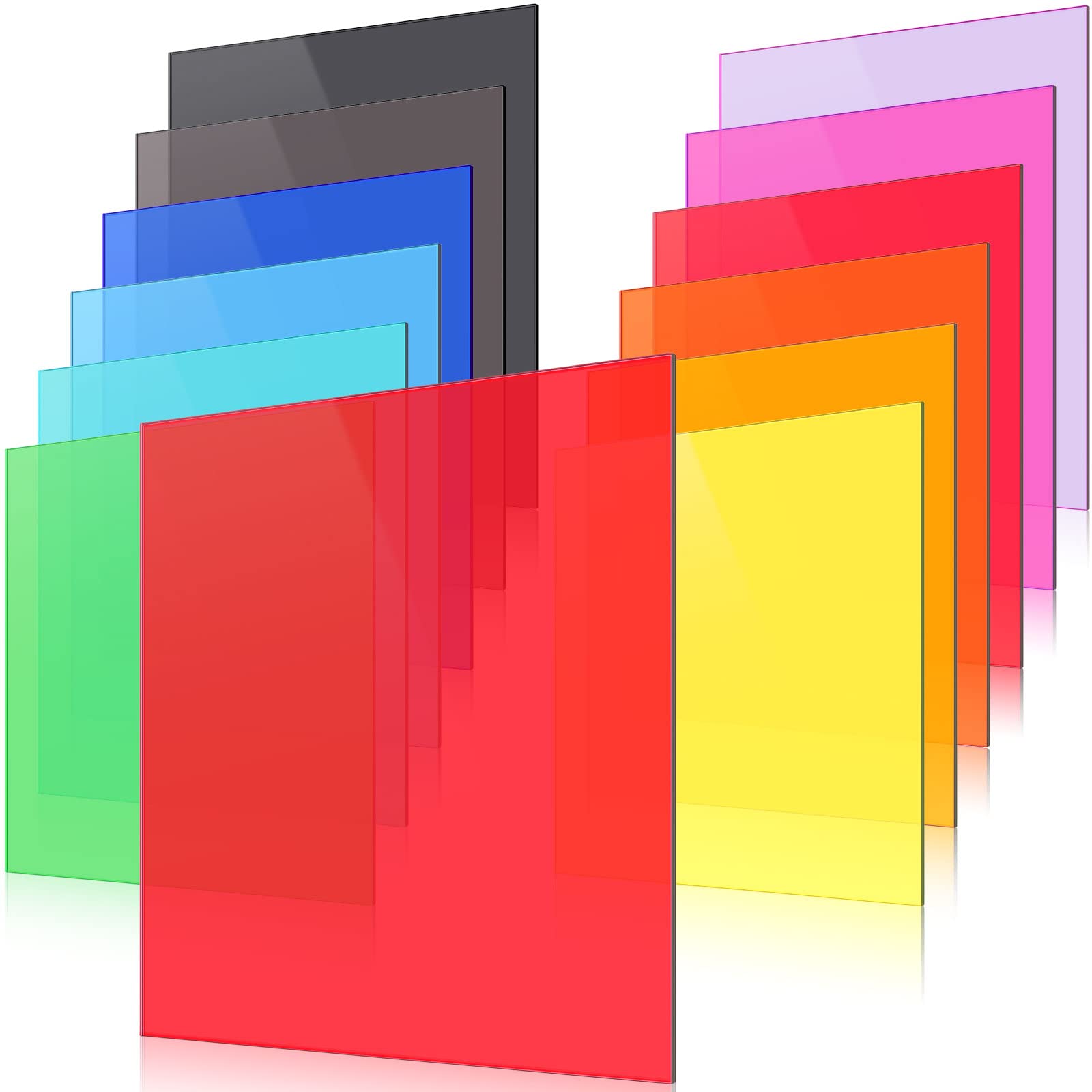 12 Pack Colored Translucent Acrylic Sheets 0.12 Inch Thick for Laser Cutting, Glass, DIY, Painting (8 x 8 Inch)