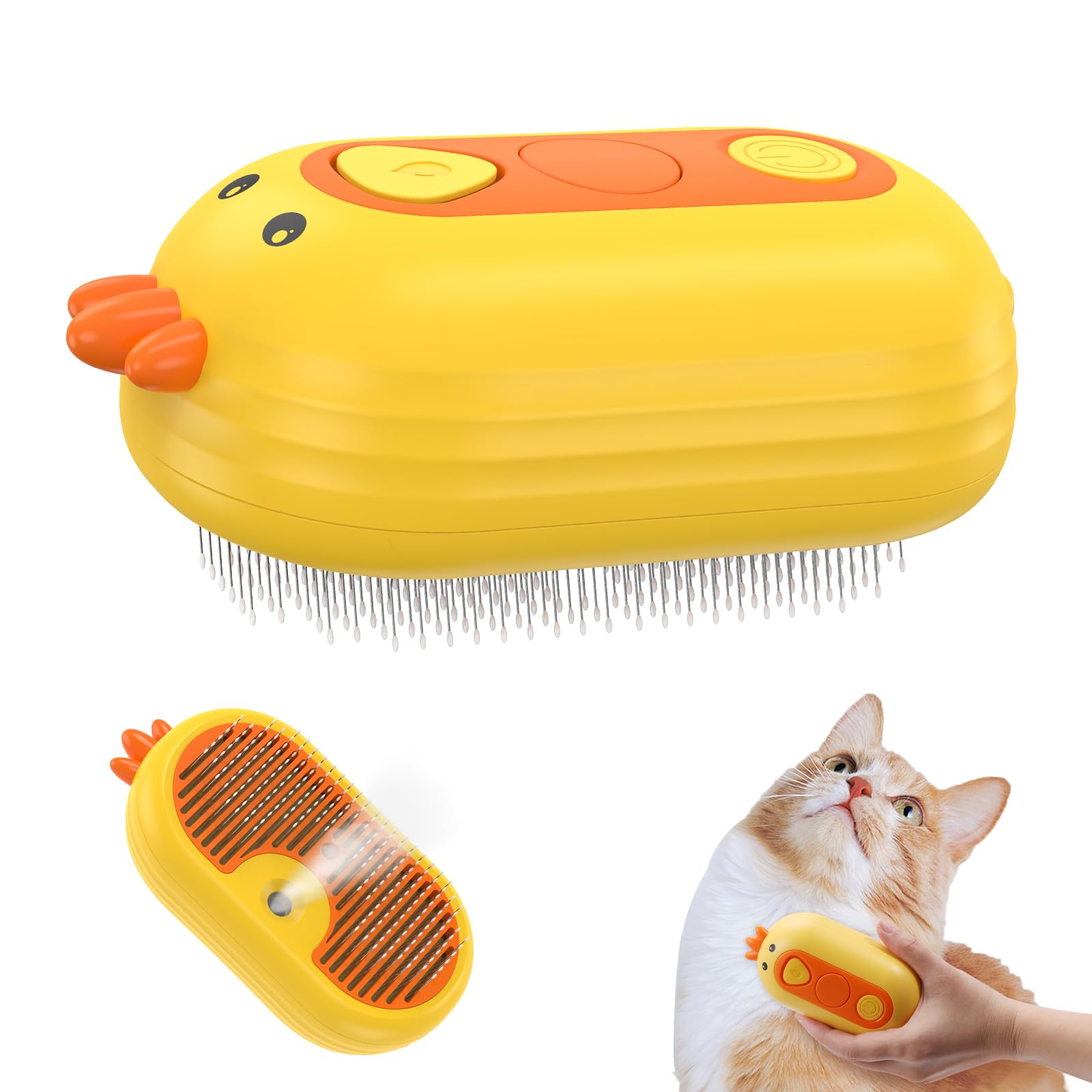 Ankilo Cat Brush for Short Haired Cats, Self Cleaning Steam Brush, Rechargeable, Rounded Pins for Small Dog Grooming