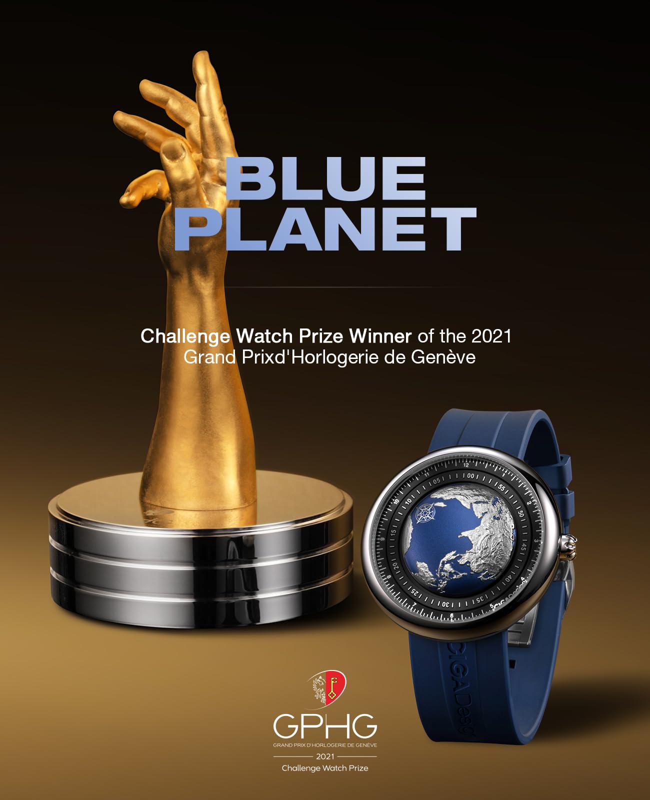 CIGA Design Mechanical Automatic Watch Blue Planet U Series Titanium Case Sapphire Crystal Fluororubber Strap Watches for Men and Women