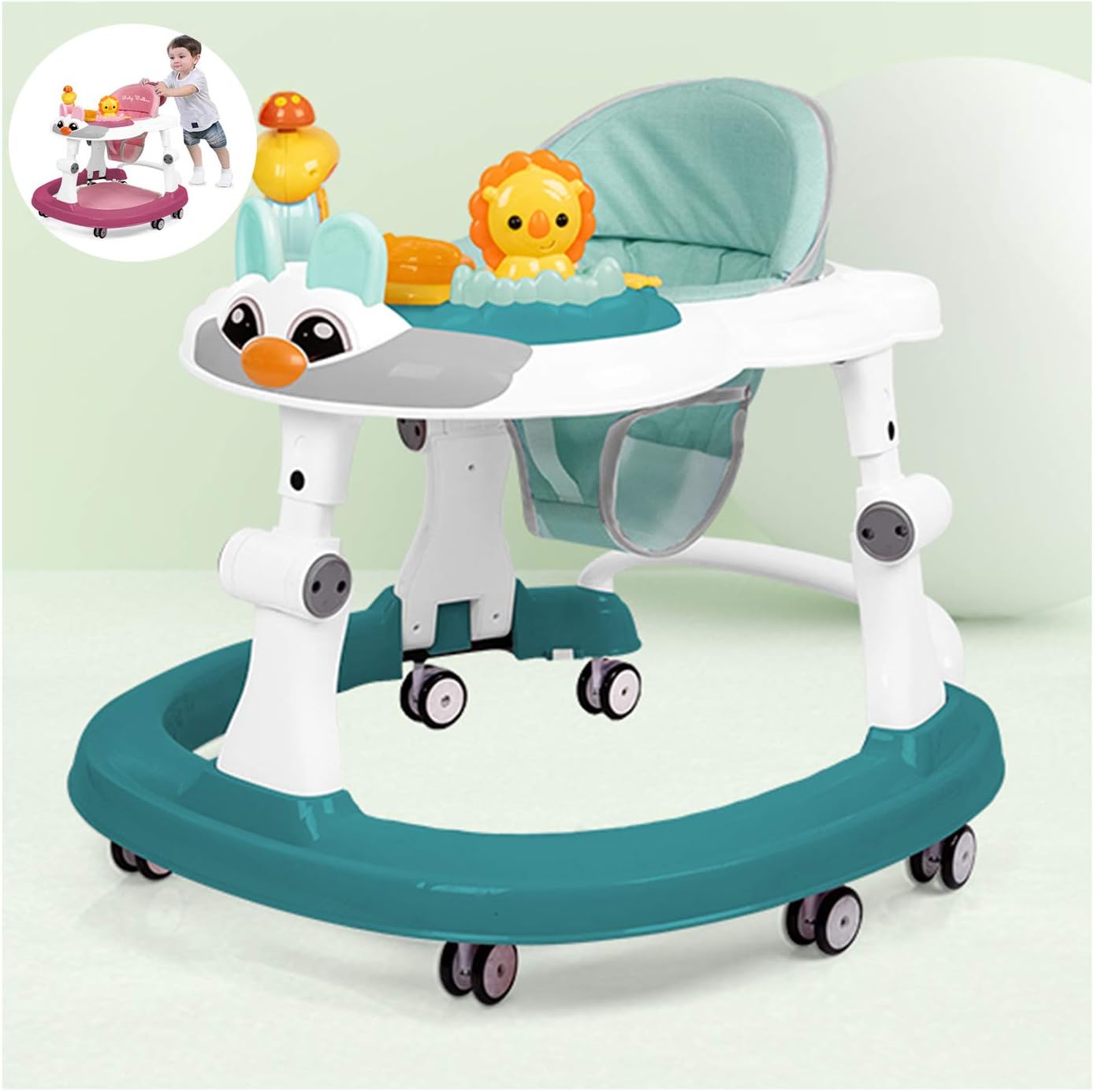Baby Walker, Height Adjustable Baby Walkers, Folding AntiRollover Baby