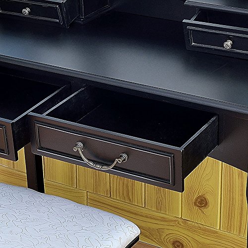 Azadx Makeup Table Set ,Tri-folding Mirror Vanity Table Set Dressing Table Organizers with Cushioned Stool Bedroom (Black-4 Drawer)