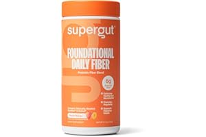 Supergut Foundational Daily Fiber Powder, Sugar Free & Vegan Prebiotic Fiber Blend for Gut Health & Digestive Support, Supplement for Men & Women with Solnul & Sunfiber, Peach Mango, 18 Servings