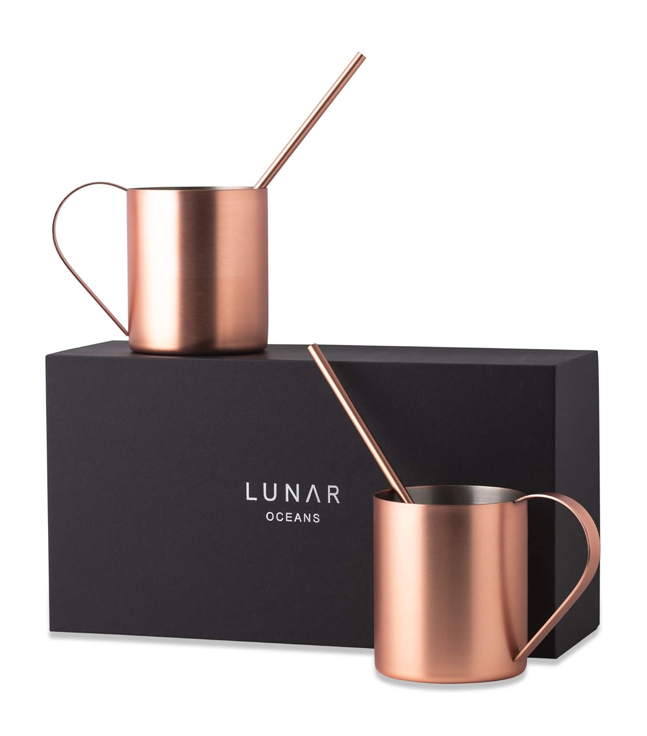 Lunar Oceans Moscow Mule Cocktail Glasses & Straw Gift Set