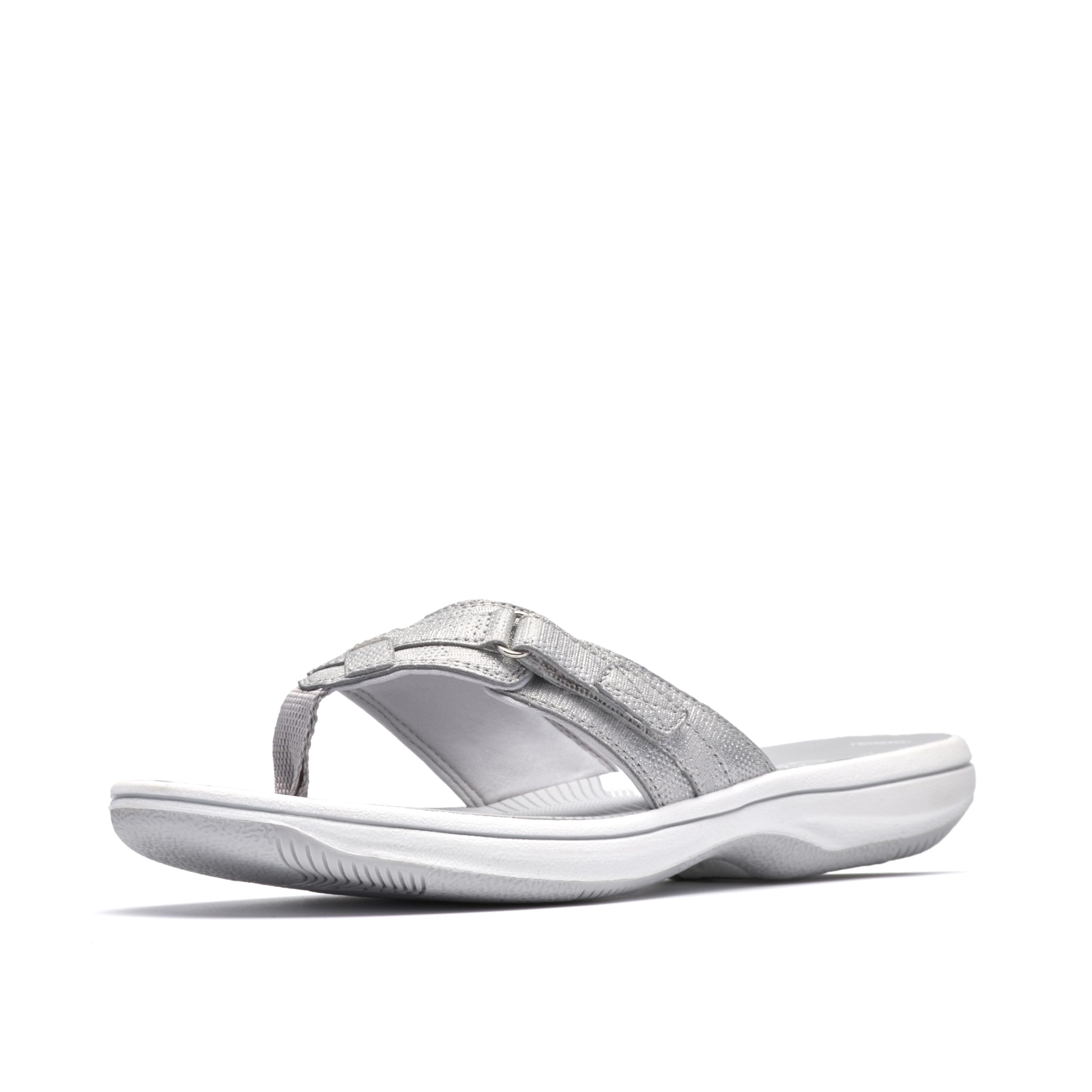 Clarks CloudSteppers Women's BREEZE SEA Flip-Flop, Silver Metallic, 8 M US Image