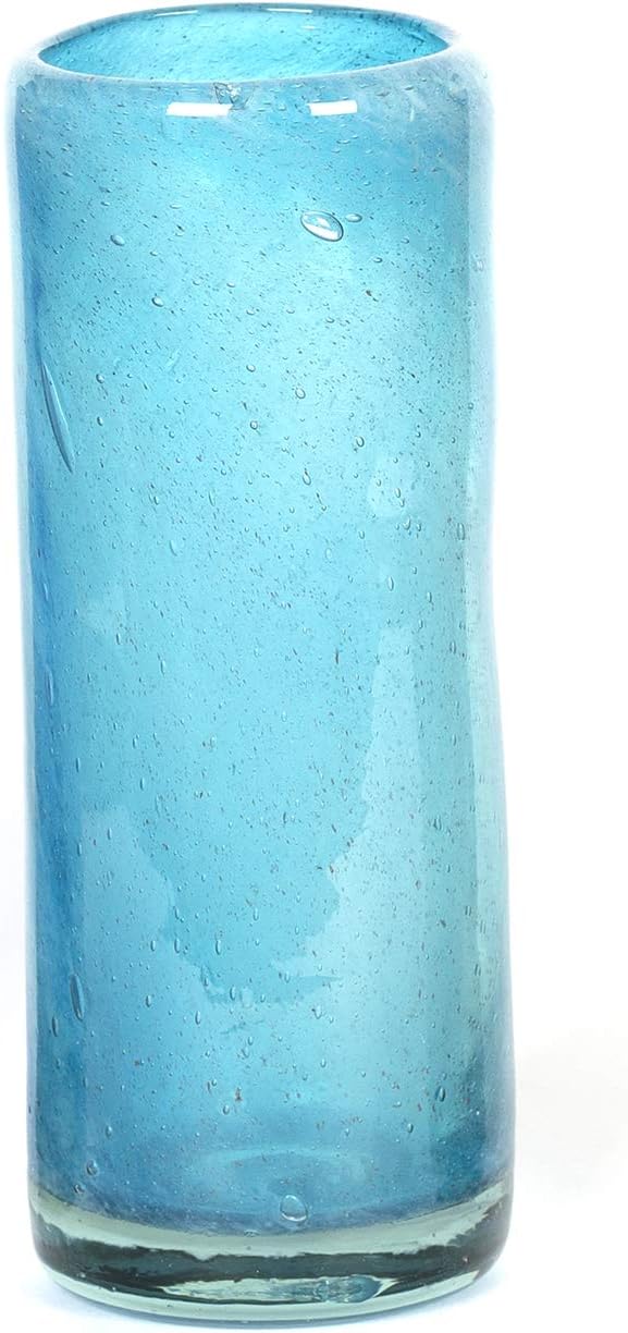 Small round vase, recycled, handblown glass (15x6cm) - Aqua opaline