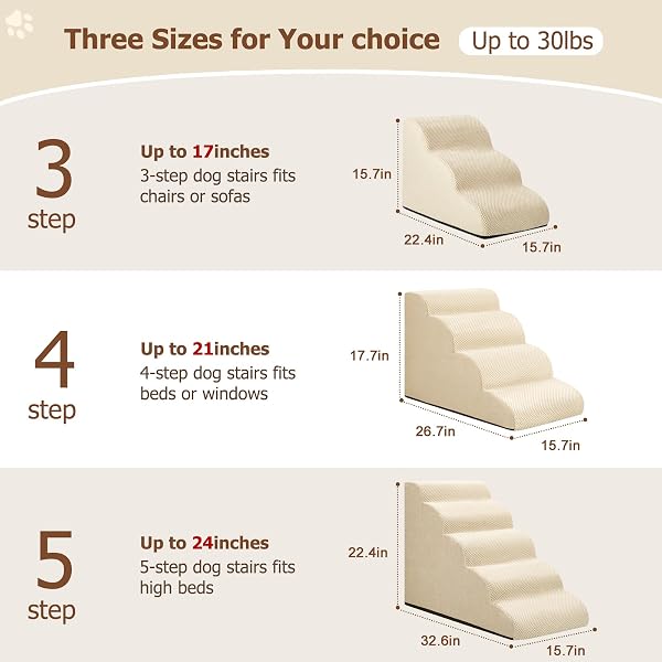 AODISMAN DOG STEPS FOR BED AND COUCH,4-STEP DOG STAIRS AND RAMP FOR SMALL DOGS & CATS,INDOOR ANTI-SLIP PET STAIRS FOR OLD CATS AND PUPPY,BEIGE