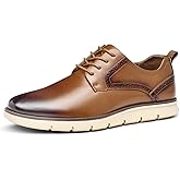 Hantatop Mens Dress Shoes, Genuine Leather Lace Up Brogue Wingtip Casual Oxford Shoes, Comfortable Stylish Business Formal Dress Sneakers for Office Dating Wedding