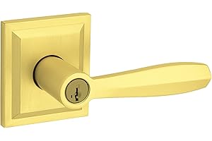 Baldwin Torrey Pines, Entry Door Handle Reversible Lever with Keyed Lock Featuring SmartKey Re-key Technology and Microban Protection, in Satin Brass