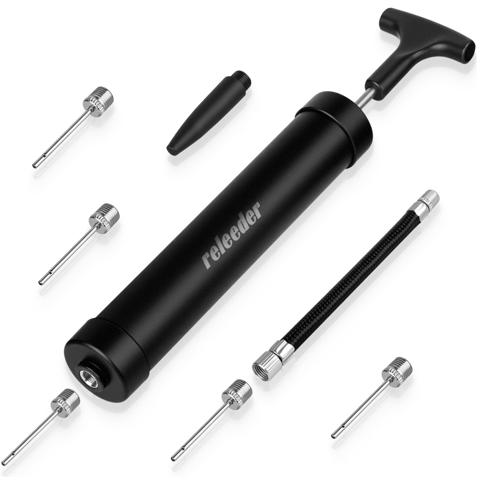 Photo 1 of 10 Inch Ball Pump Kit, Basketball Pump, Portable Air Pump with 5 Needles, 1 Nozzle & Extension Hose for Soccer Football Volleyball Water Polo Rugby Exercise Sports Ball