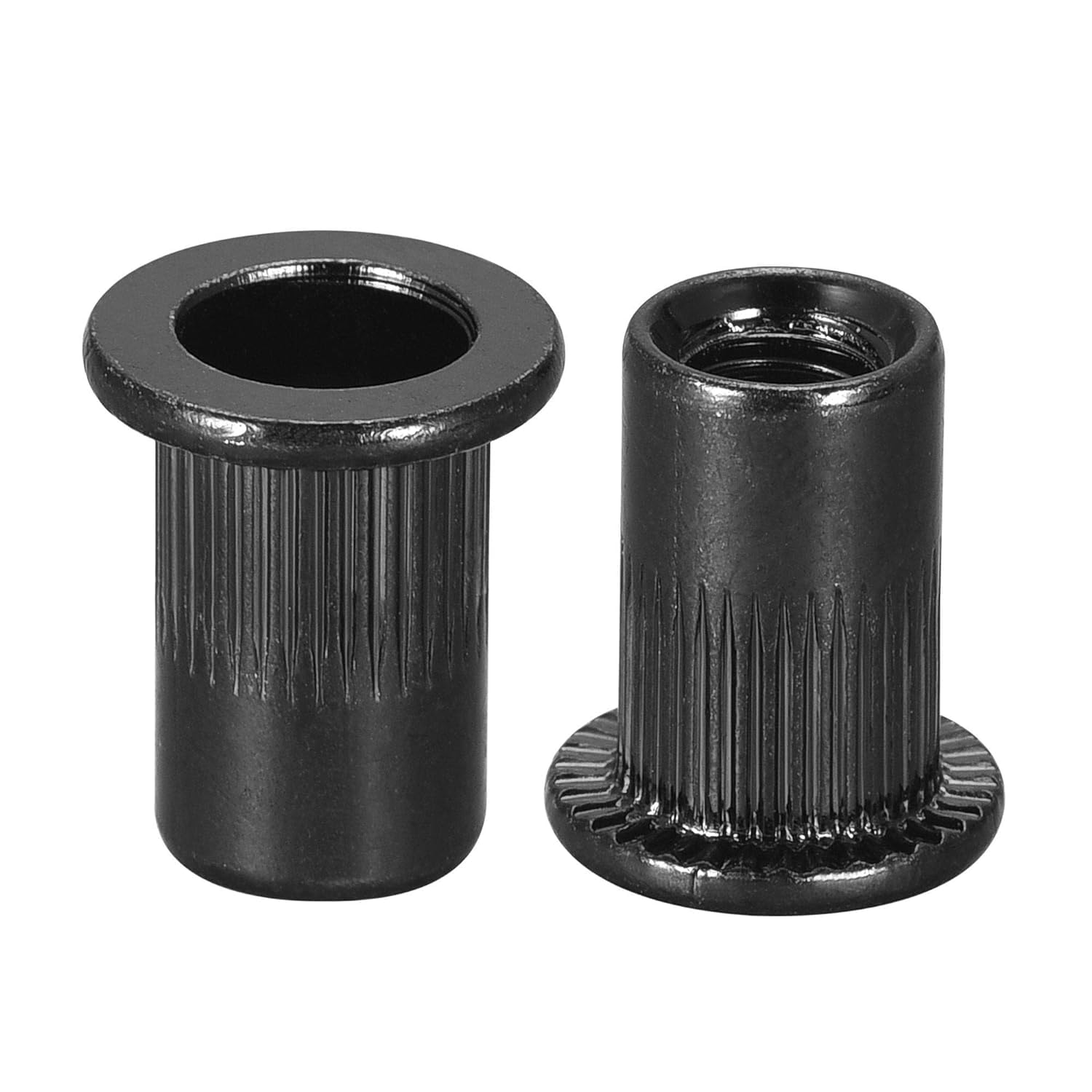 TA-VIGOR 20Pcs M6 Rivet Nuts, Carbon Steel Zinc-Plated Knurled Flat Head Threaded Insert Nut Black for Automotive Furniture