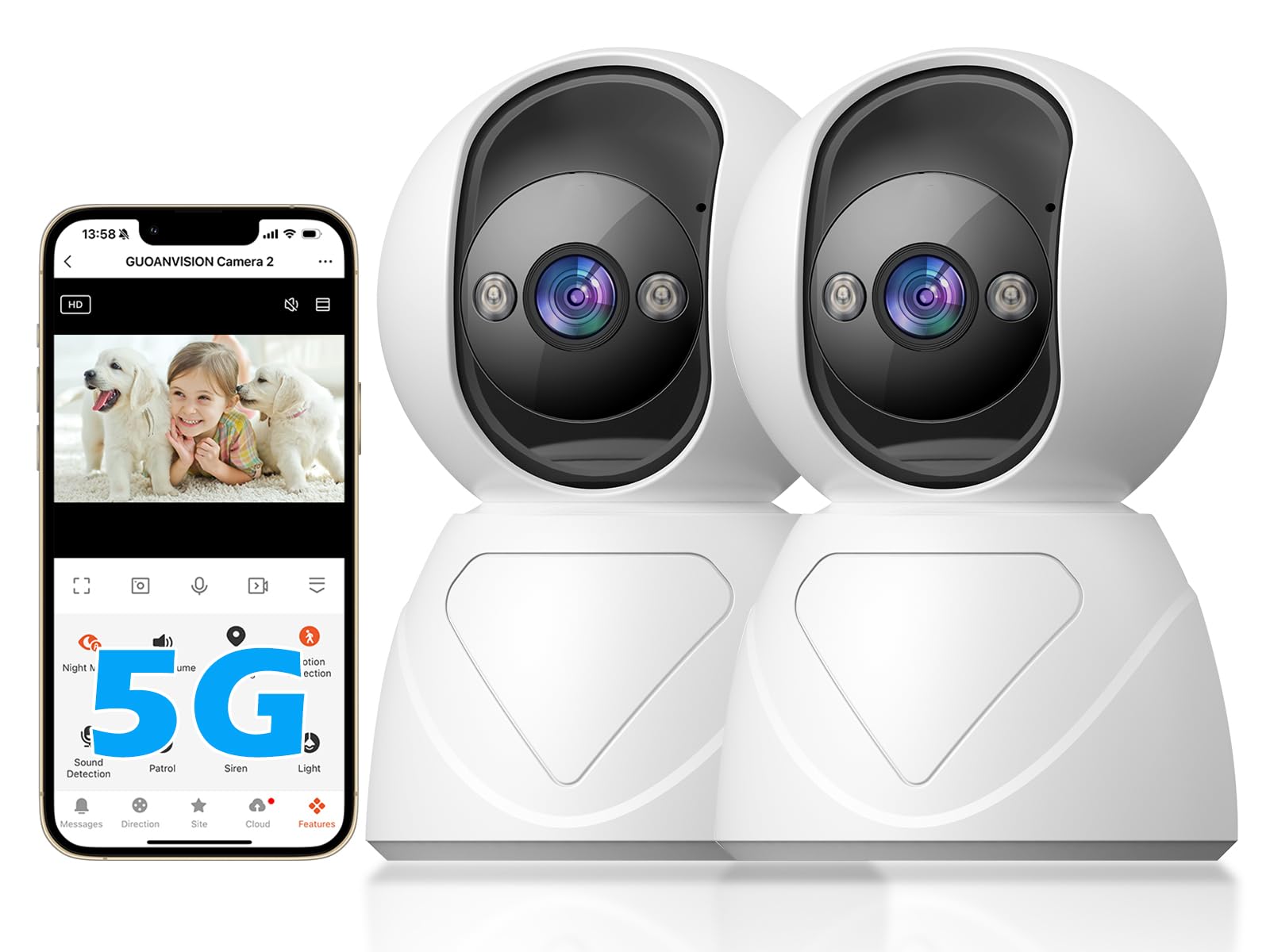 Photo 1 of 3MP Indoor Security Camera, 5G WiFi 360° Pan/Tilt Home Cameras for Baby Monitor/Pet/Elder/Kids/Bedroom, Auto-Focus and Zoom, Motion Tracking, 2-Way Audio, Siren, 3 Night Vision, Cloud & SD Card
