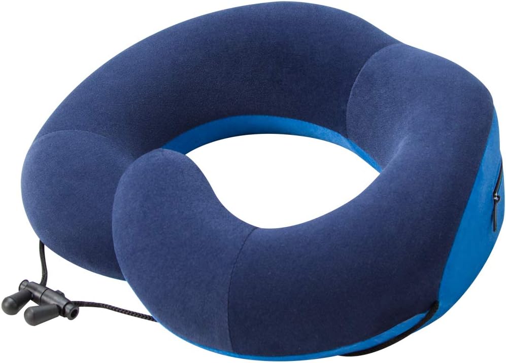 GUOZHEN Chin Supporting Travel Pillow, Memory Foam Neck Pillow for Airplane Flight Car Office Home,Cover Washable Adjustable (Navy)