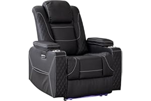 Generic SENIFIS Power Recliner Chair, Home Theater Seating Movie Theater Chairs with Adjustable Headrest, Reclining Chair for Living Room with LED Light, USB Port, Storage Armrest (Black)