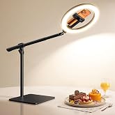 LUXSURE 10" Overhead Ring Light for Desk with Weighted Base, Freestanding Telescopic Phone Mount, Phone Stand with Light &amp; Remote for Video Recording, Cooking, Crafts, Live Streaming