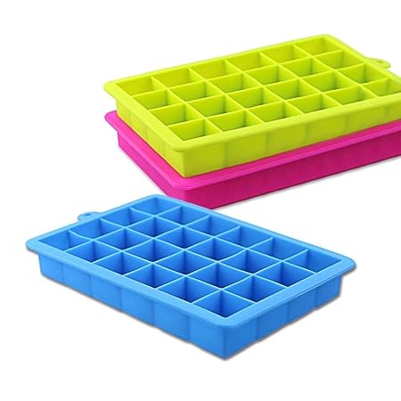 NEWROAD 3 Stück Eiswürfelform Silikon Eiswürfel Form Eiswürfelbehälter Eiswürfelbereiter mit Deckel Ice Tray Ice Cube 24 Fäch