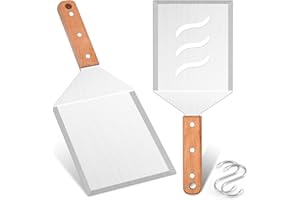 Extra Large Metal Burger Spatula Set of 2, Leonyo Heavy Duty Stainless Steel Griddle Slotted Hamburger Turner, Barbecue Cast Iron Grilling Flat Top Griddle Accessories, Wooden Handle