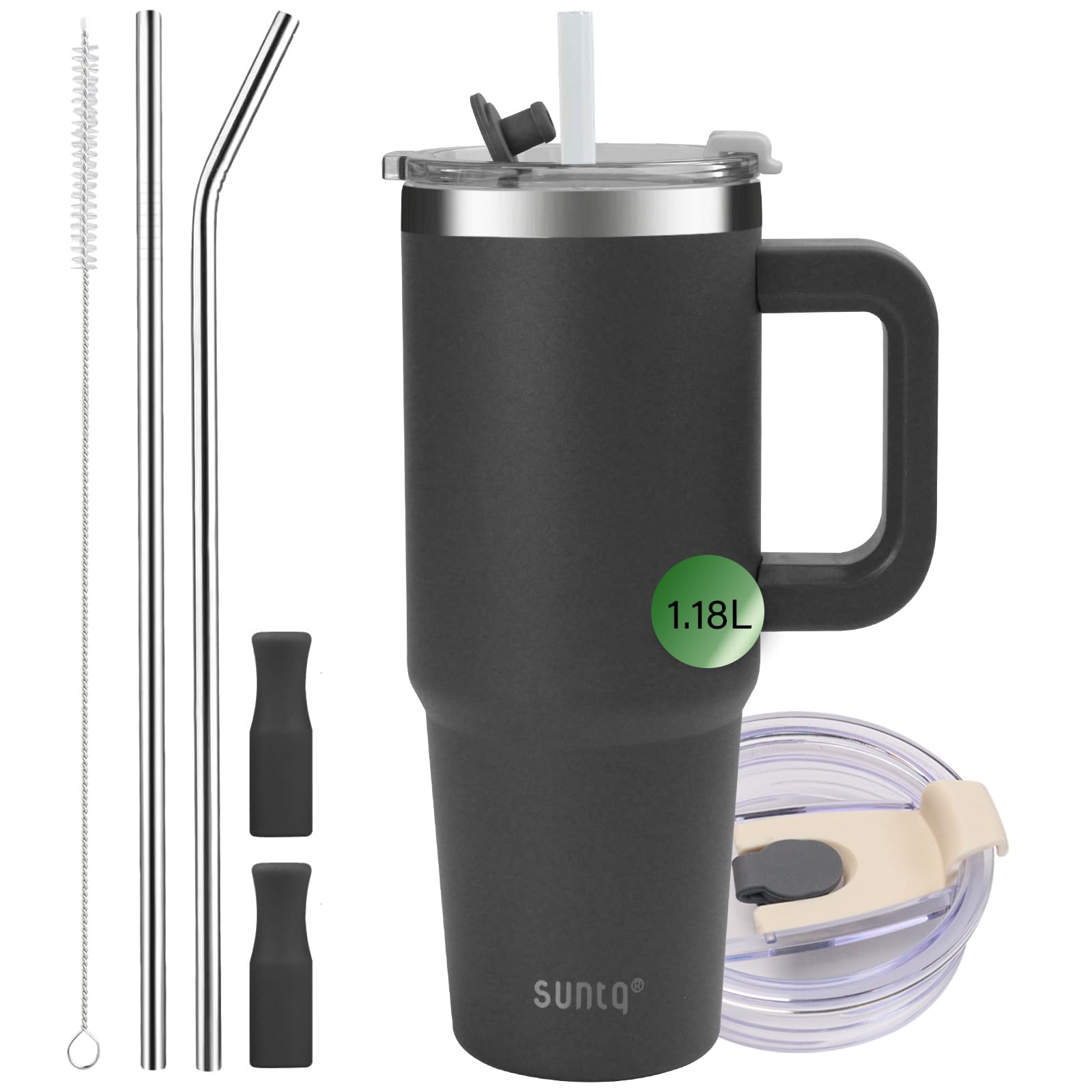 SUNTQ 40oz Tumbler with Handle, Double Wall Vacuum Insulated Water Bottle with Straw and Lid, Stainless Steel Travel Coffee Mug, Reusable Thermal Cup for Beverages, Fit in Cup Holder(Black) — image 1